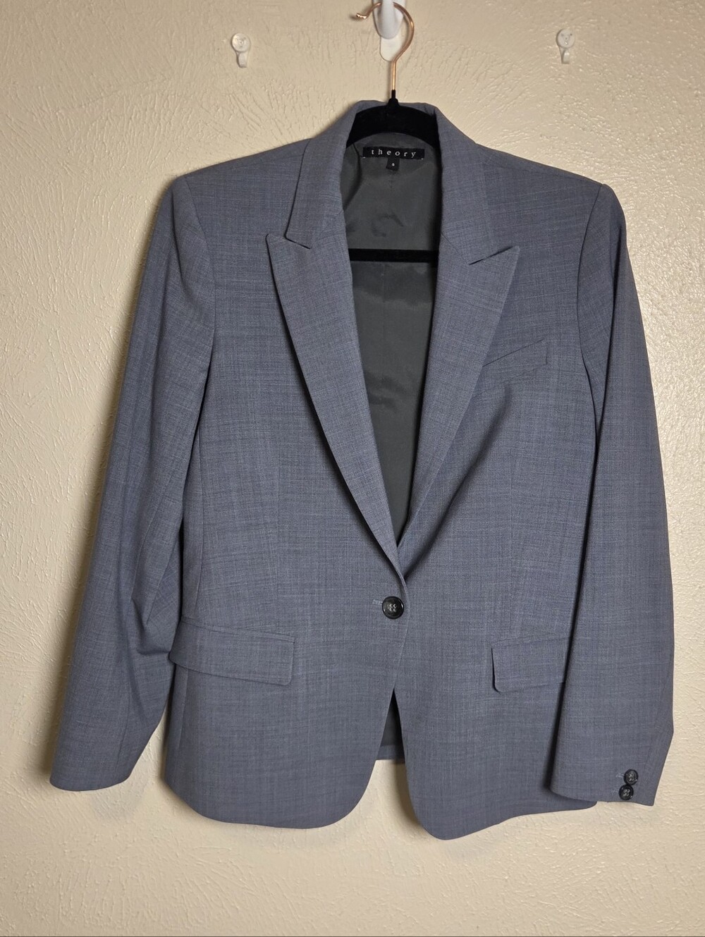 Theory Gabe B 2 Urban Blazer Jacket Women's 8 Blue Wool Notched Lapel 1 Button - Picture 3 of 12